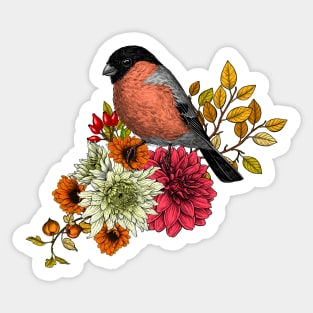 Bullfinch on autumn bouquet Sticker